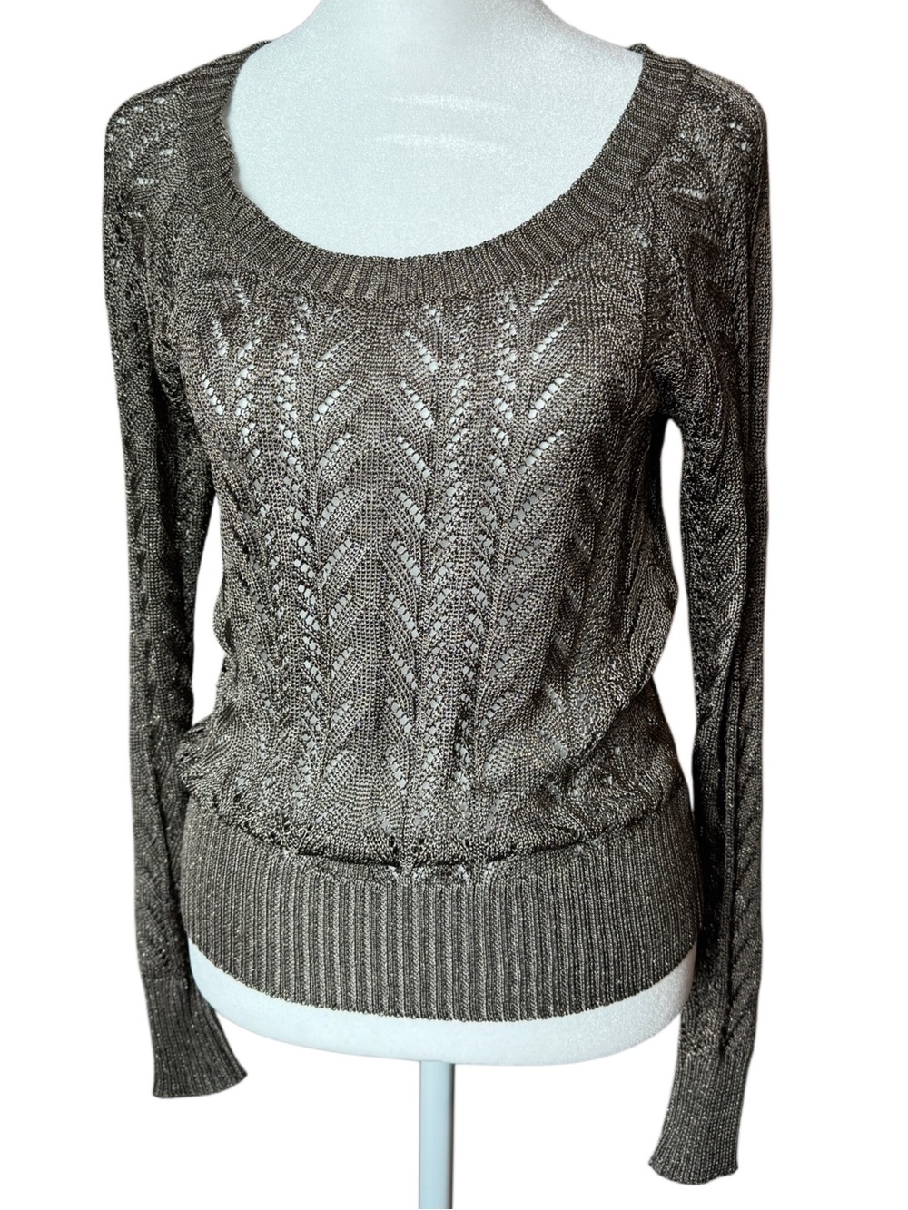 NWT The Limited Metallic Open Knit Sweater Taupe Gray S